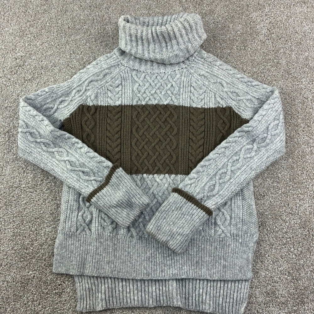 Madewell Cable Knit Turtleneck Sweater Womens XS Gray Green Wool Alpaca Chunky